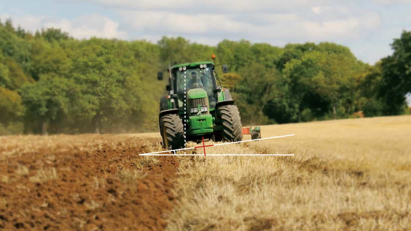 El sensor IMU permite compensar el terreno para que las líneas en campos inclinados sean tan rectas como las del terreno llano.