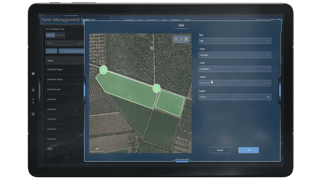 Map out your boundaries and generate guidance lines with clicks of your mouse, create and assign tasks to the auto steer system.