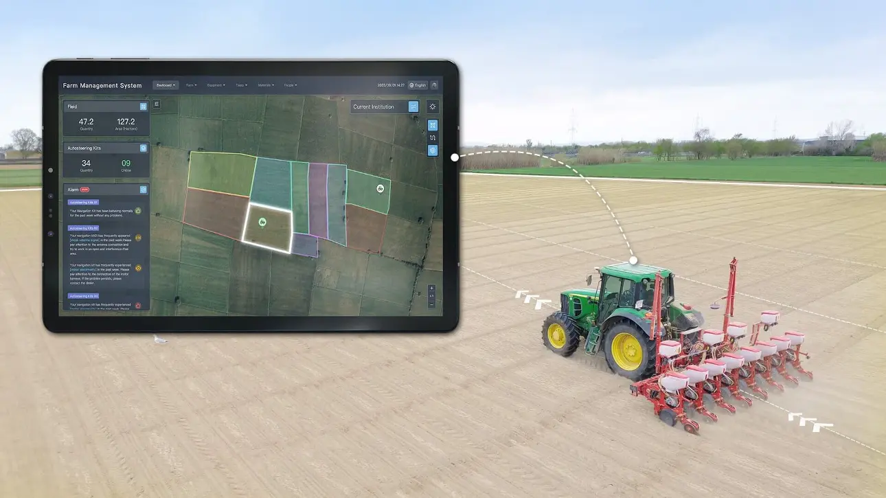 The AH1 seamlessly integrates with the Farm Management System, allowing it to receive tasks such as boundaries and guidance lines that are created ahead on the system for a streamlined workflow.