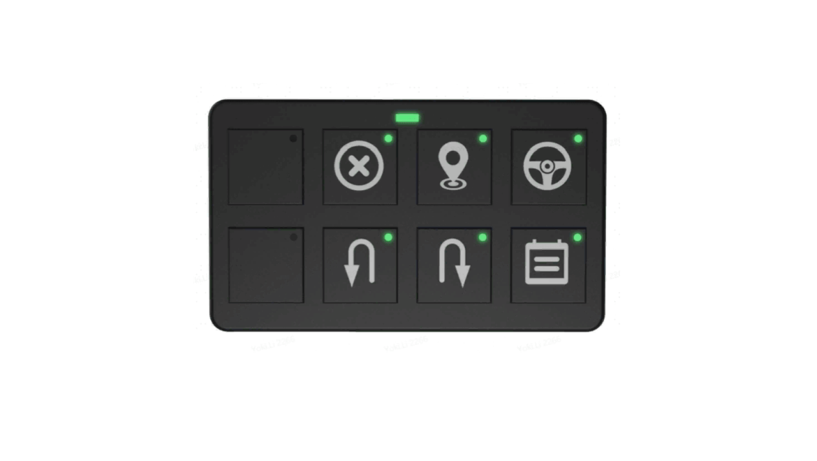 A wired keypad that mounts on the top of the Autosteering Kit and offers physical haptic feedback.
